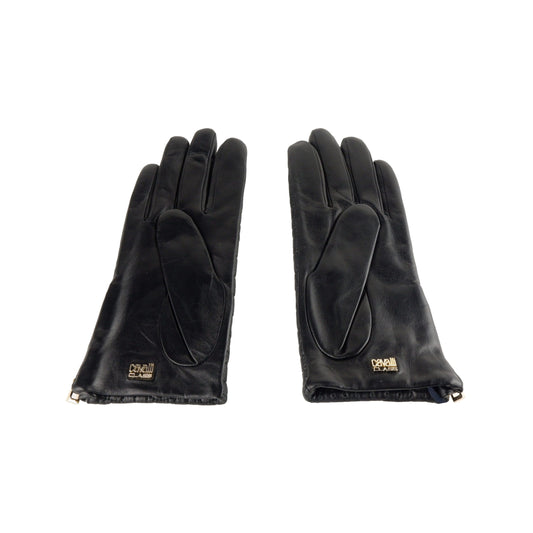 Cavalli Class Elegant Black Lamb Leather Gloves