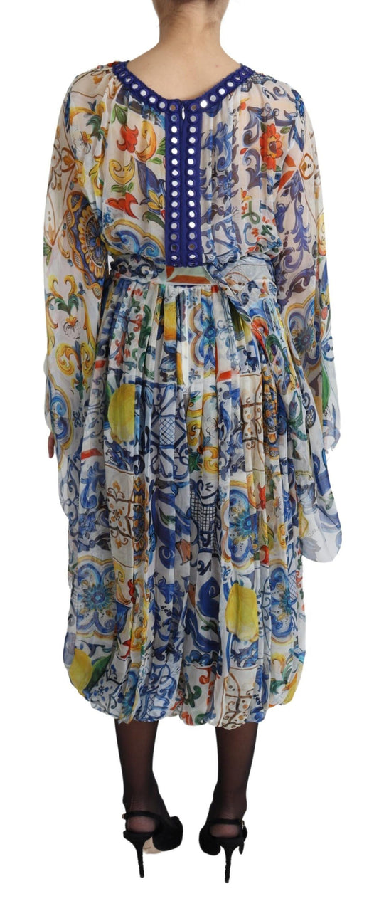 Dolce & Gabbana Majolica Print Silk Wrap Midi Dress