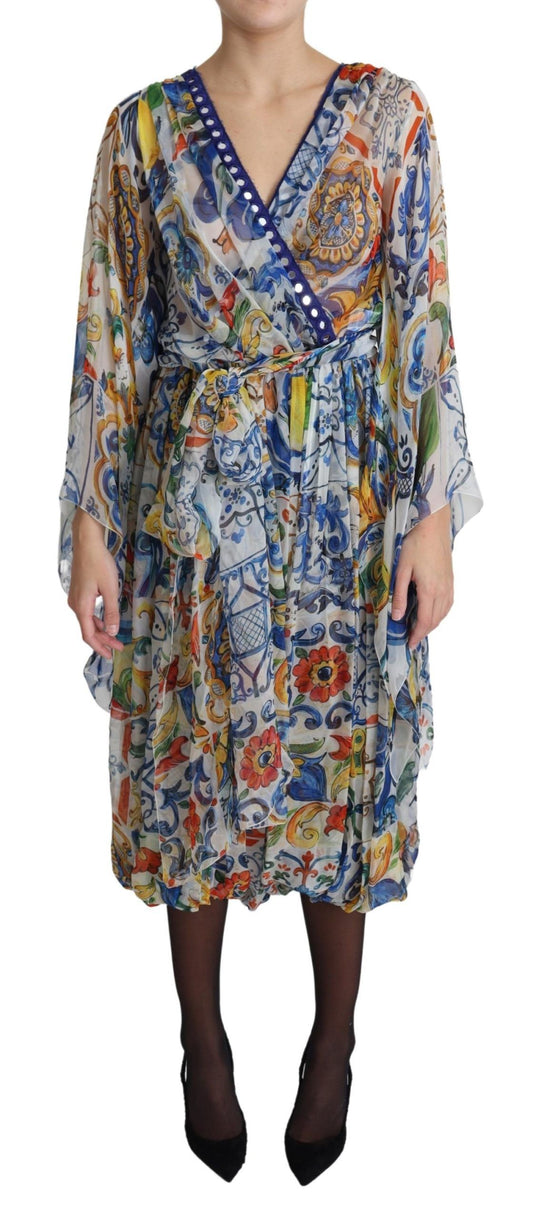 Dolce & Gabbana Majolica Print Silk Wrap Midi Dress