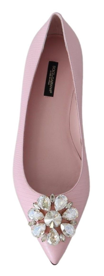 Dolce & Gabbana Crystal-Embellished Pink Leather Flats