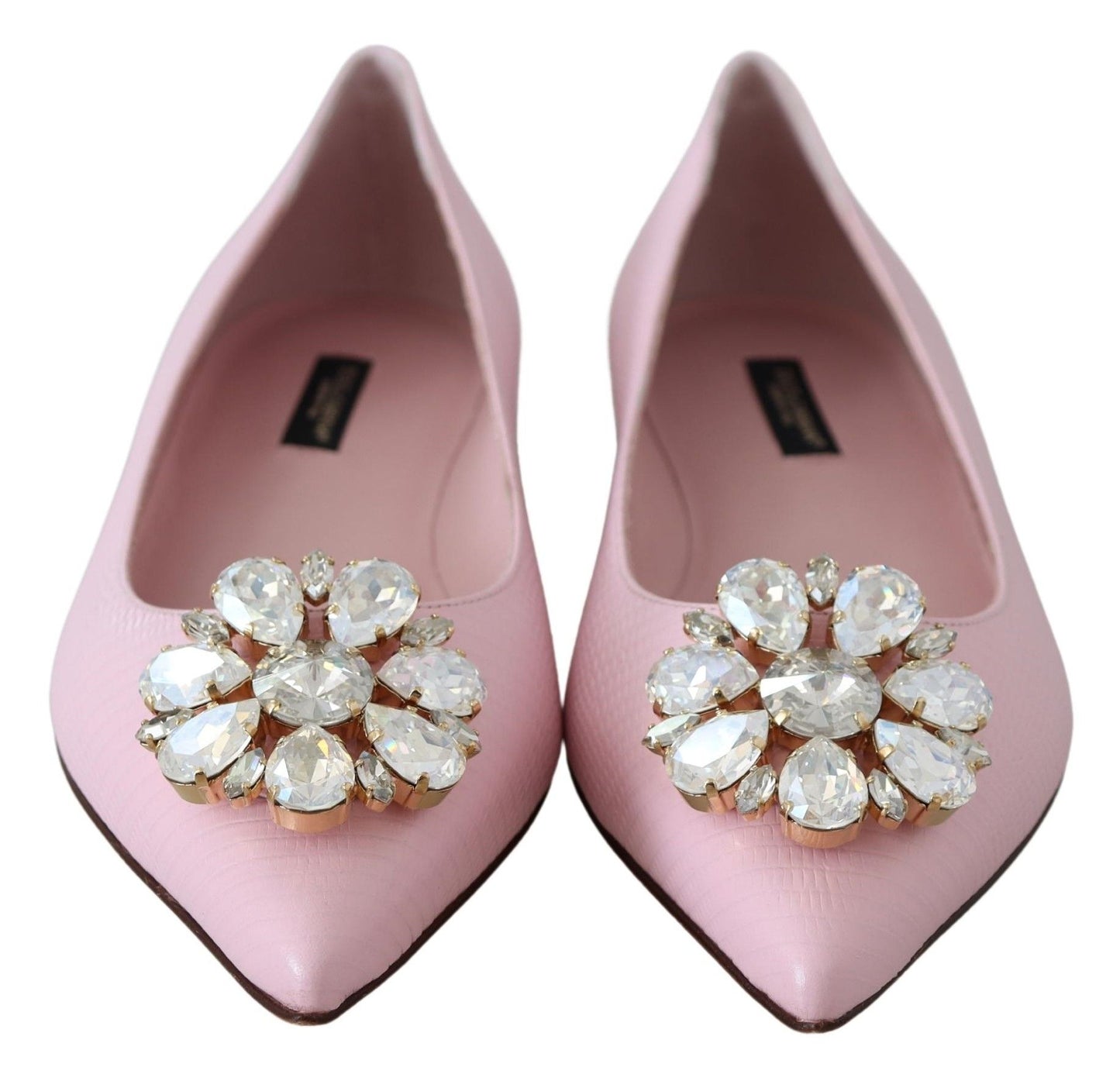 Dolce & Gabbana Crystal-Embellished Pink Leather Flats