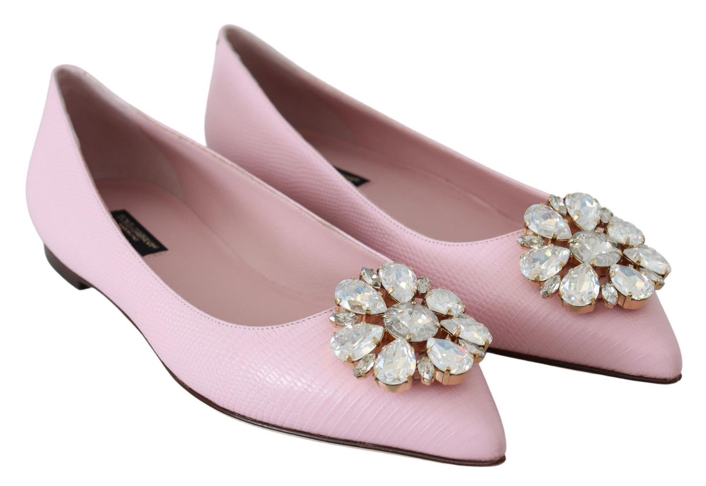 Dolce & Gabbana Crystal-Embellished Pink Leather Flats