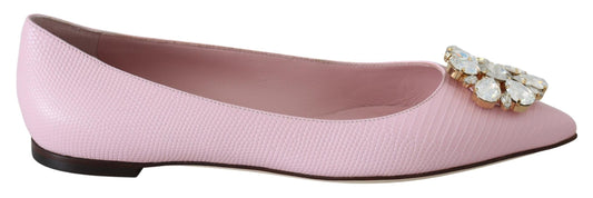 Dolce & Gabbana Crystal-Embellished Pink Leather Flats