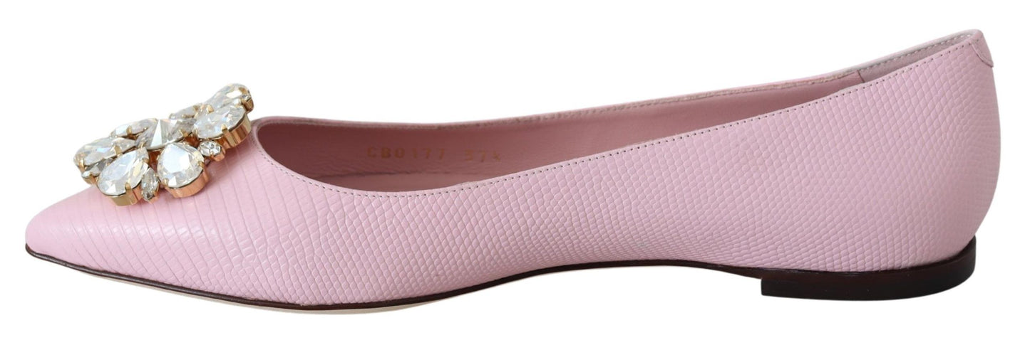 Dolce & Gabbana Crystal-Embellished Pink Leather Flats