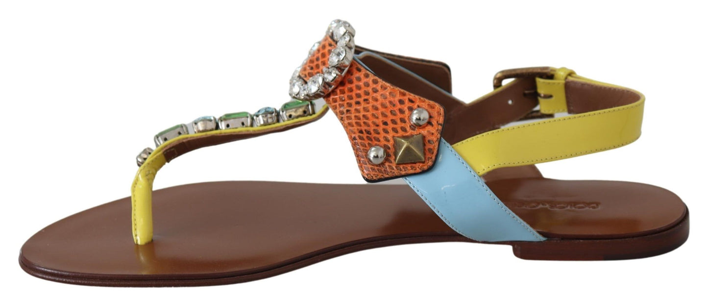 Dolce & Gabbana Multicolor Crystal Embellished Flat Sandals