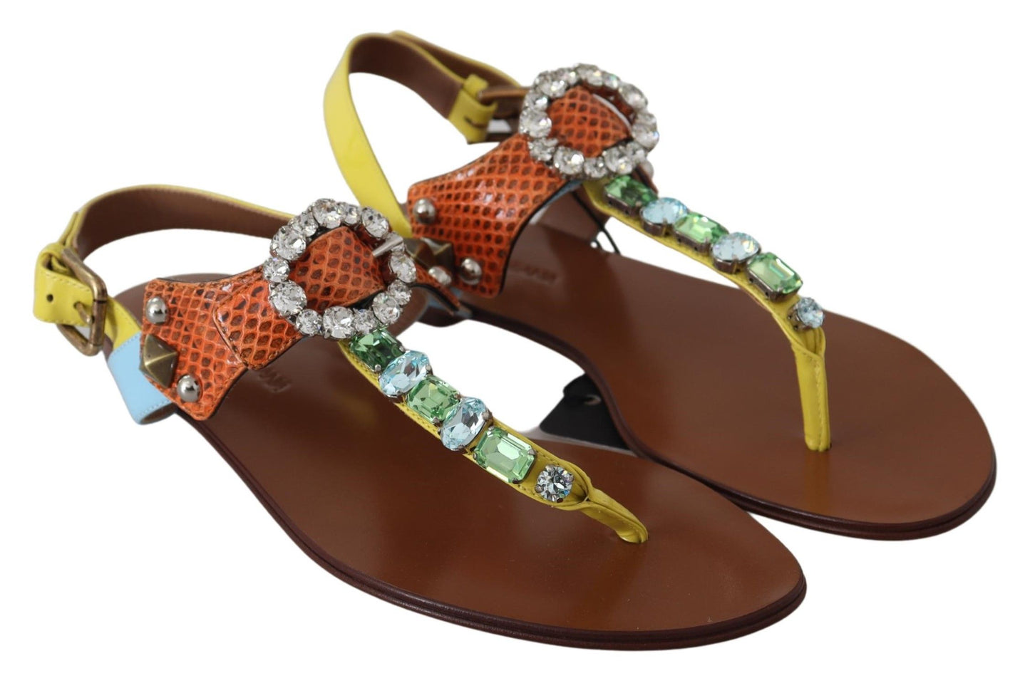 Dolce & Gabbana Multicolor Crystal Embellished Flat Sandals