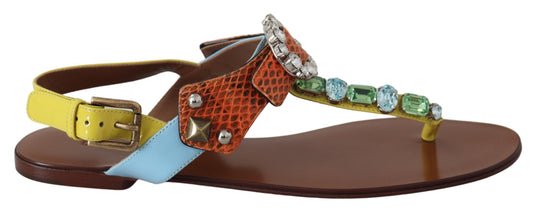 Dolce & Gabbana Multicolor Crystal Embellished Flat Sandals