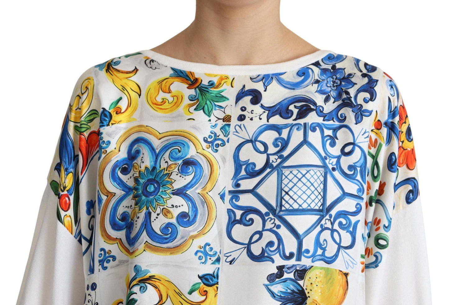 Dolce & Gabbana Elegant Off-White Silk Majolica Top