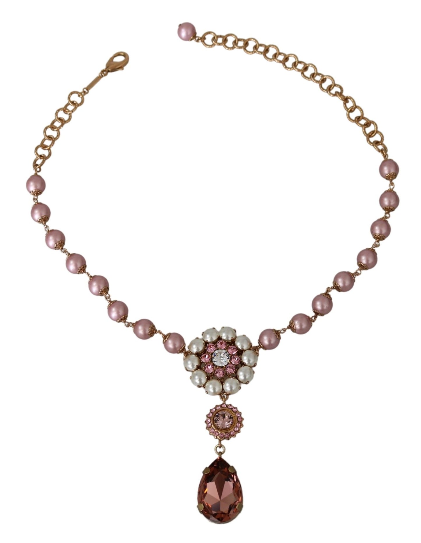 Dolce & Gabbana Elegant Pink Pearl Crystal Necklace