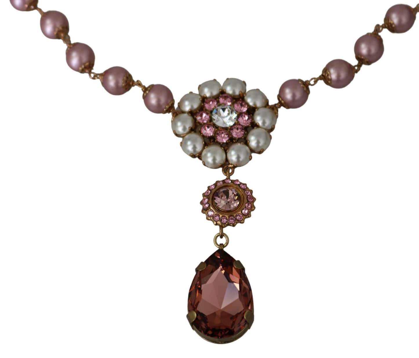 Dolce & Gabbana Elegant Pink Pearl Crystal Necklace