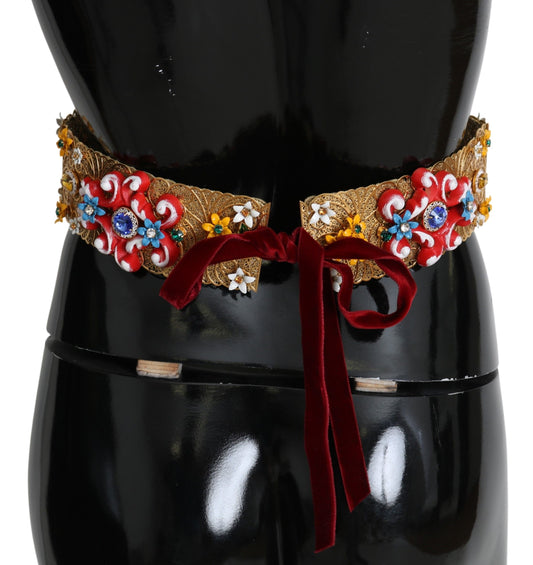 Dolce & Gabbana Golden Floral Crystal Embellished Waist Belt