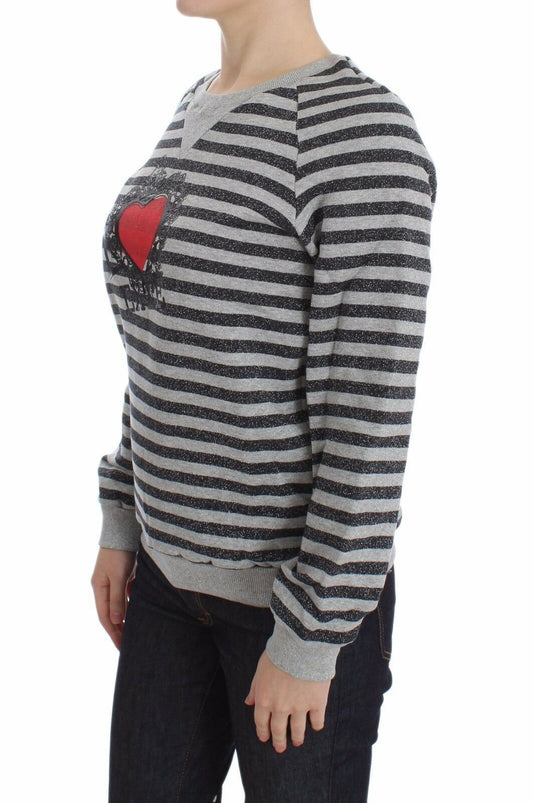 Exte Chic Gray Striped Crew-Neck Sweater