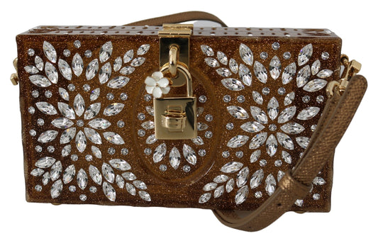 Dolce & Gabbana Elegant Crystal-Studded Gold Box Bag