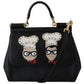 Dolce & Gabbana Chic Black Leather Sicily Handbag with Angel Detail