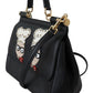 Dolce & Gabbana Chic Black Leather Sicily Handbag with Angel Detail