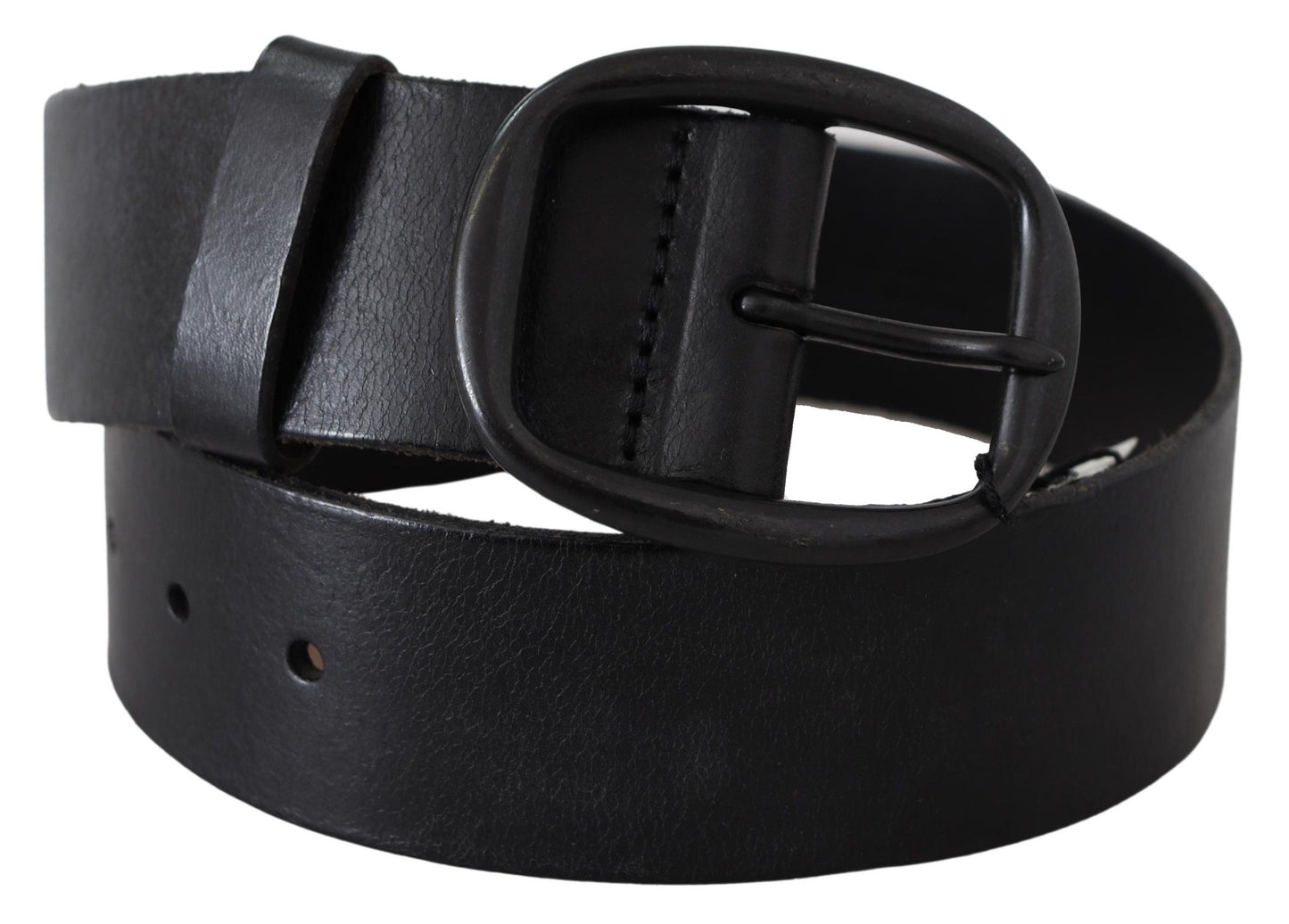 PLEIN SUD Elegant Black Leather Waist Belt