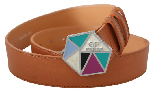 GF Ferre Chic Brown Leather Belt with Logo Buckle