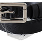 Costume National Elegant Black Leather Waist Belt with Silver-Tone Buckle