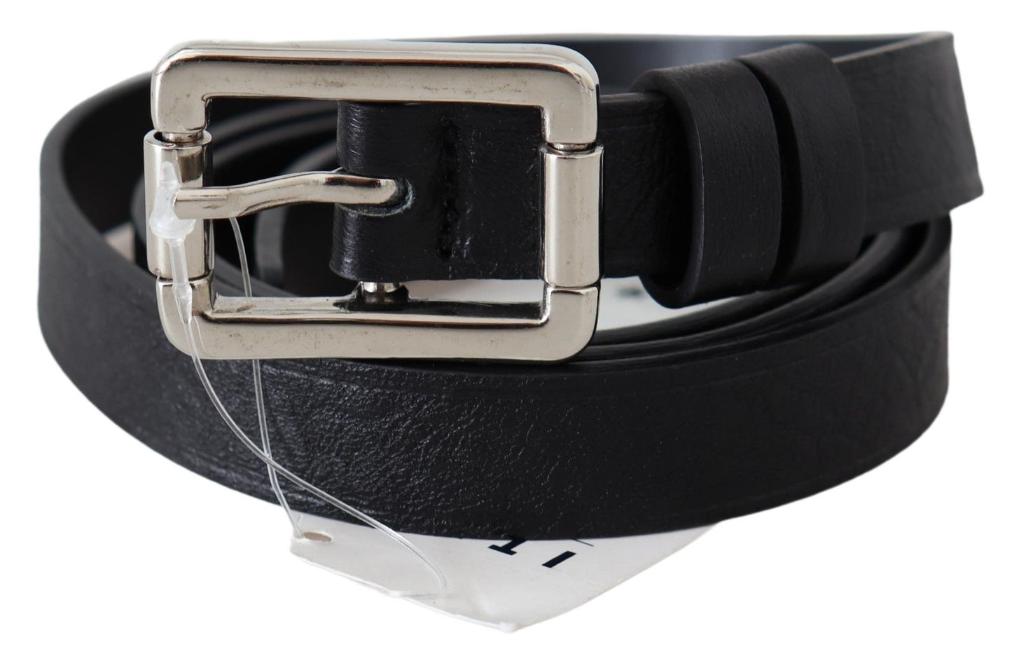 Costume National Elegant Black Leather Waist Belt with Silver-Tone Buckle