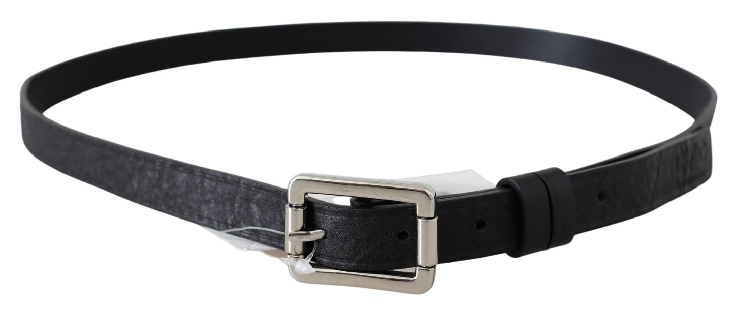 Costume National Elegant Black Leather Waist Belt with Silver-Tone Buckle