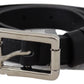 Costume National Elegant Black Leather Waist Belt with Silver-Tone Buckle