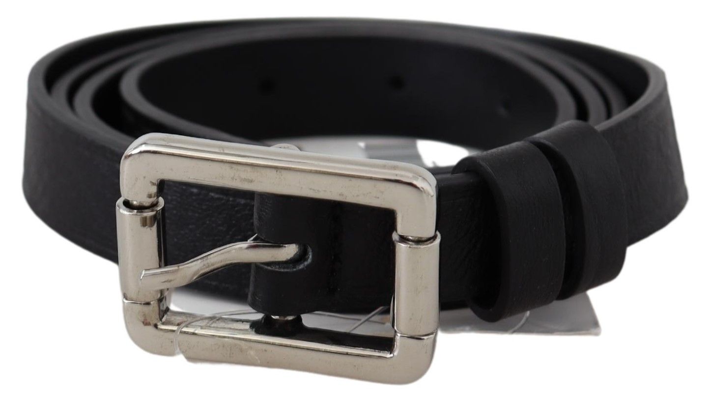 Costume National Elegant Black Leather Waist Belt with Silver-Tone Buckle