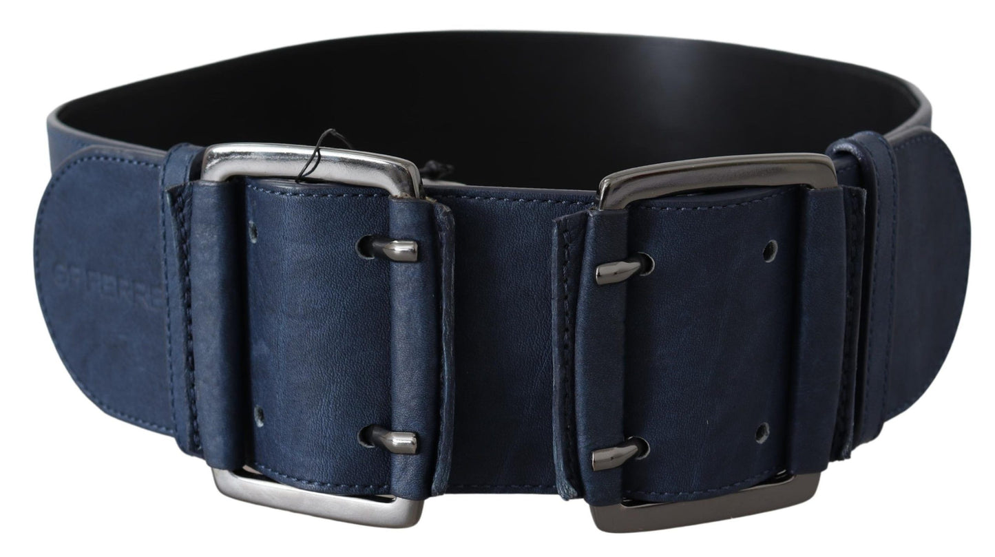 GF Ferre Chic Blue Leather Belt with Silver Tone Hardware