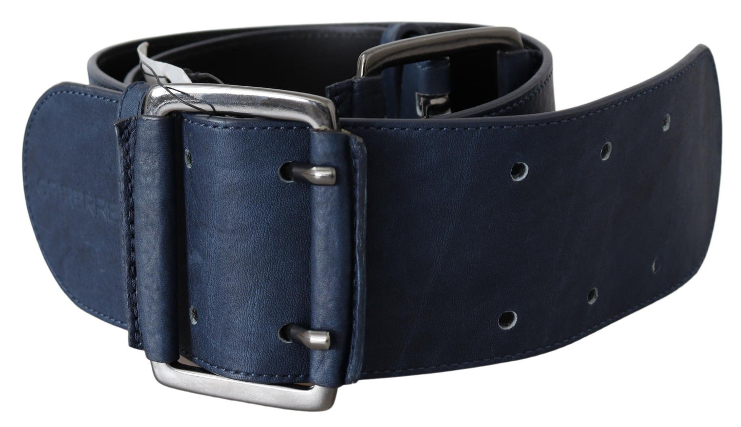 GF Ferre Chic Blue Leather Belt with Silver Tone Hardware