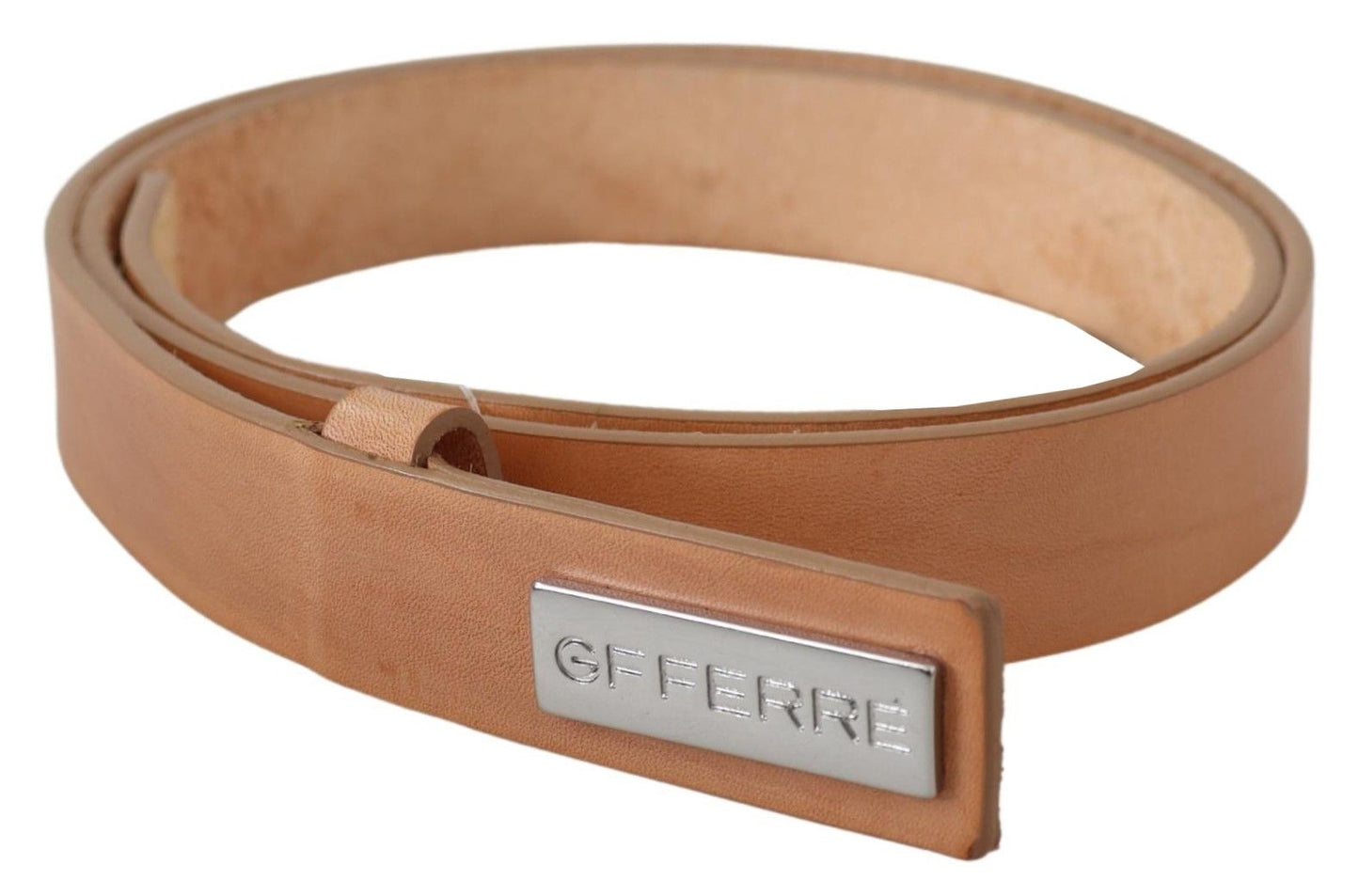 GF Ferre Elegant Light Brown Leather Belt with Logo Buckle