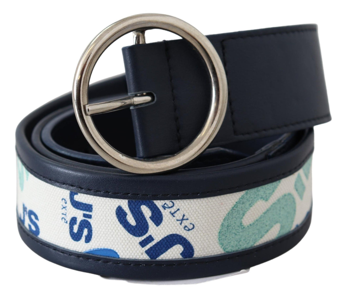 Exte Elegant Navy Leather Waist Belt with Silver Buckle