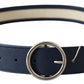 Exte Elegant Navy Leather Waist Belt with Silver Buckle