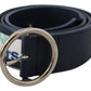 Exte Elegant Navy Leather Waist Belt with Silver Buckle