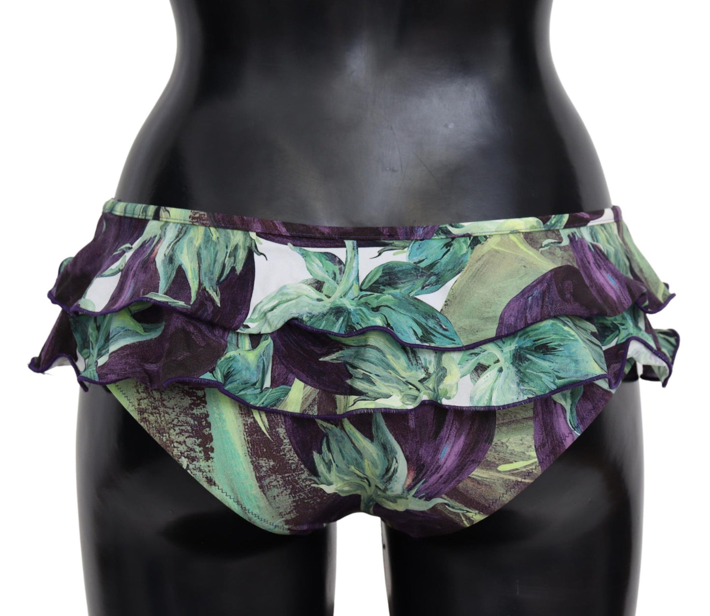 Dolce & Gabbana Eggplant Print Green Bikini Bottom