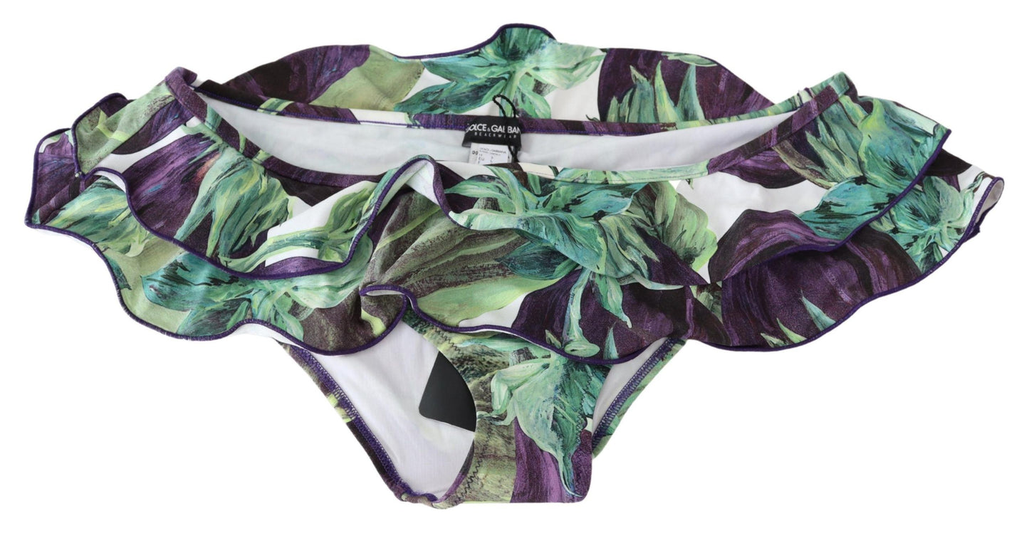 Dolce & Gabbana Eggplant Print Green Bikini Bottom