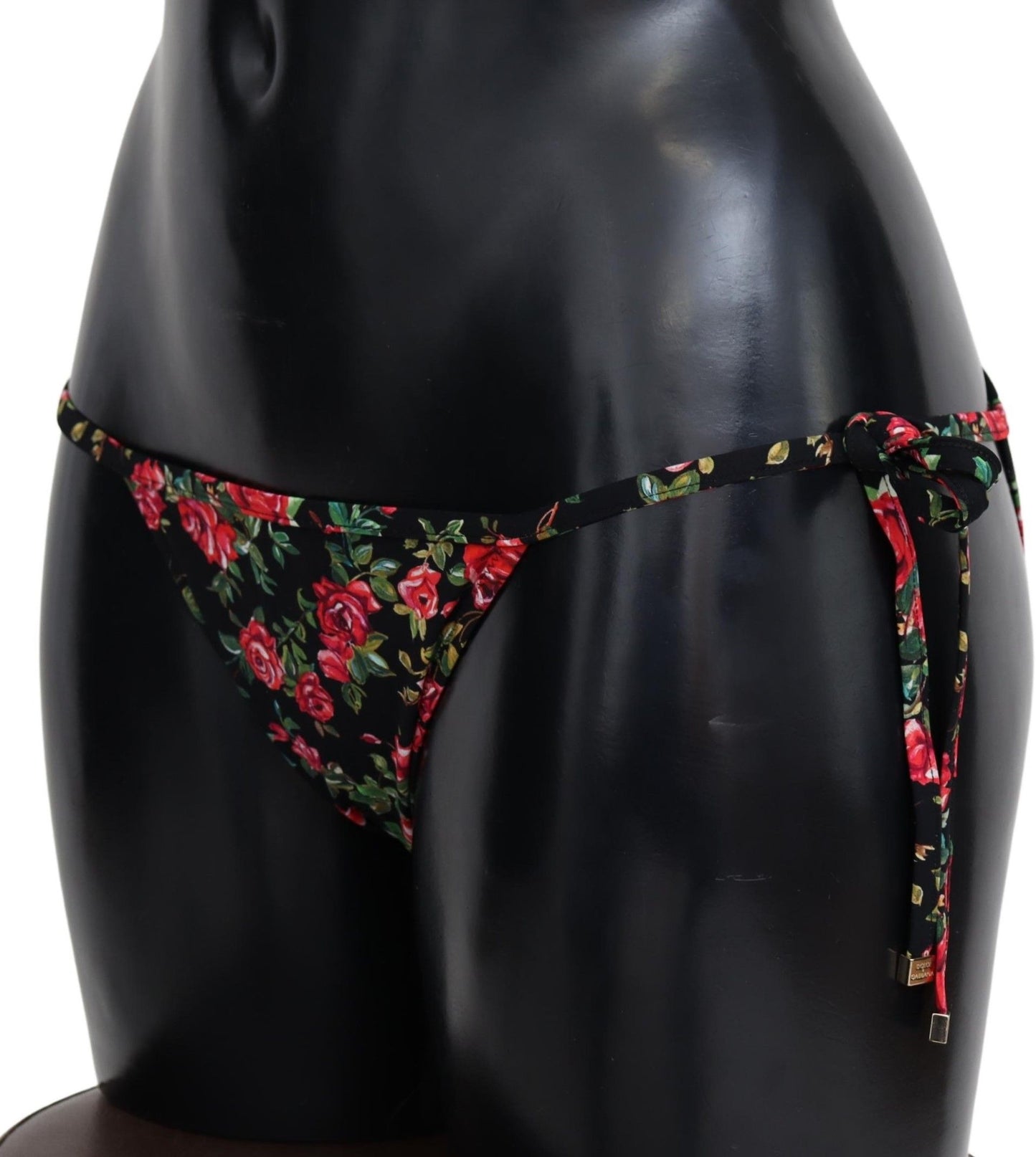 Dolce & Gabbana Elegant Black Roses Print Bikini Bottom