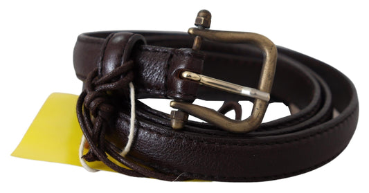 Scervino Street Elegant Dark Brown Leather Belt with Bronze-Tone Hardware