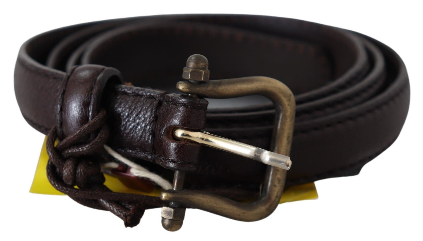 Scervino Street Elegant Dark Brown Leather Belt with Bronze-Tone Hardware