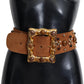 Dolce & Gabbana Studded Gold Detail Brown Leather Belt