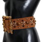 Dolce & Gabbana Studded Gold Detail Brown Leather Belt