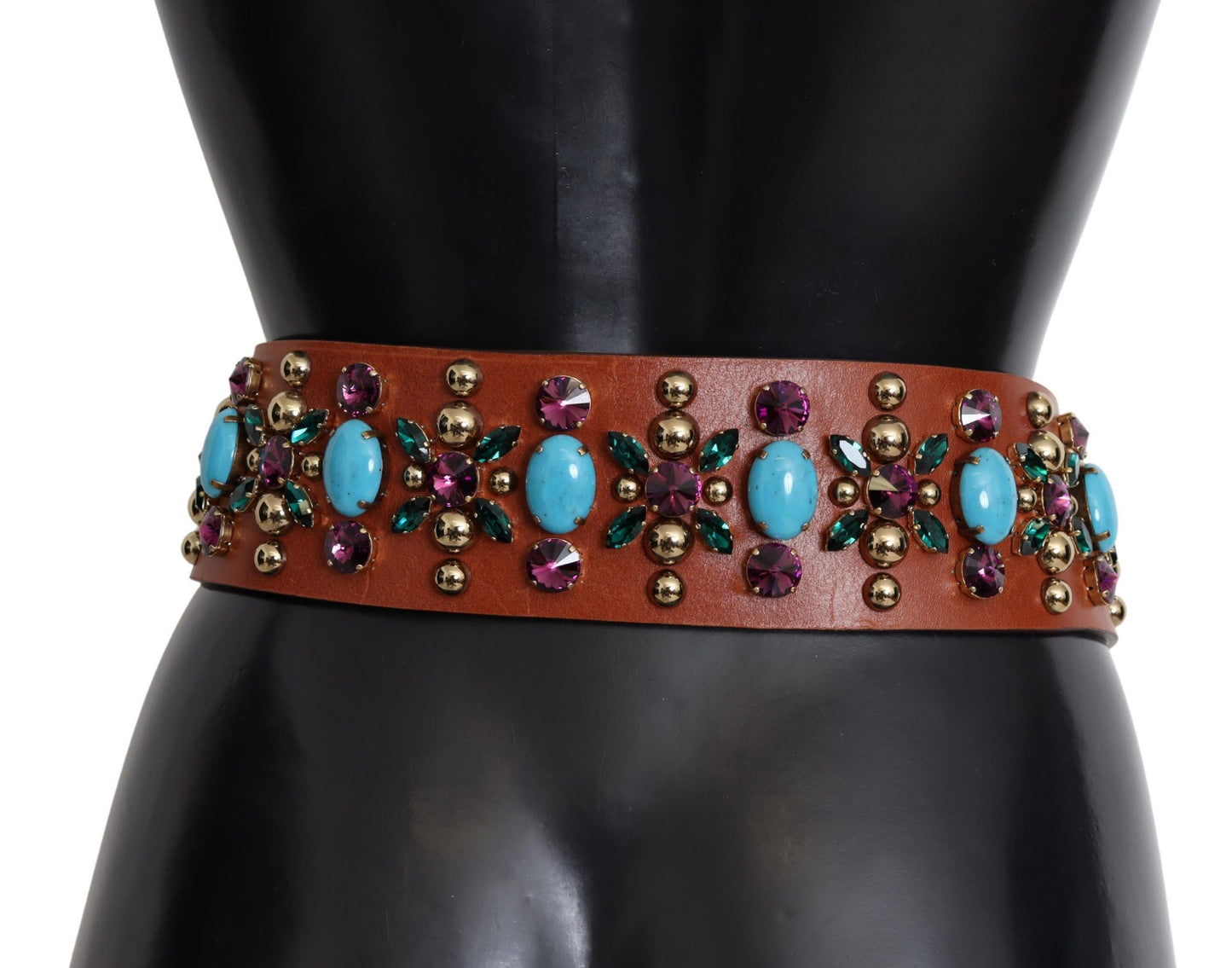 Dolce & Gabbana Elegant Studded Leather Belt with Gold Accents