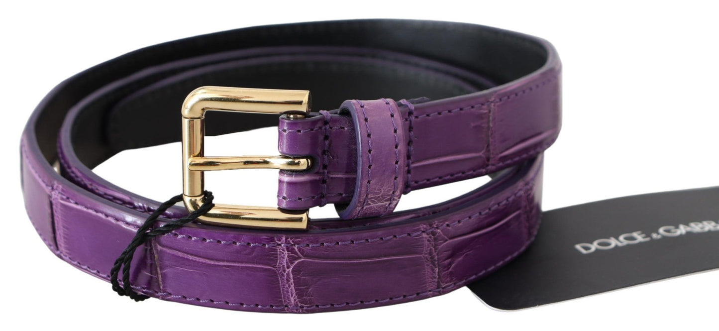 Dolce & Gabbana Elegant Purple Crocodile Leather Belt with Gold Buckle