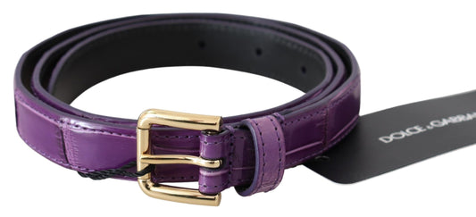 Dolce & Gabbana Elegant Purple Crocodile Leather Belt with Gold Buckle