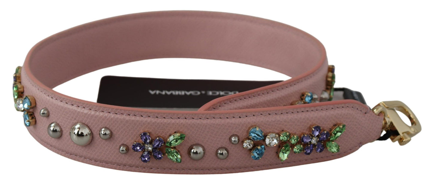 Dolce & Gabbana Pink Crystal Leather Shoulder Strap Accessory