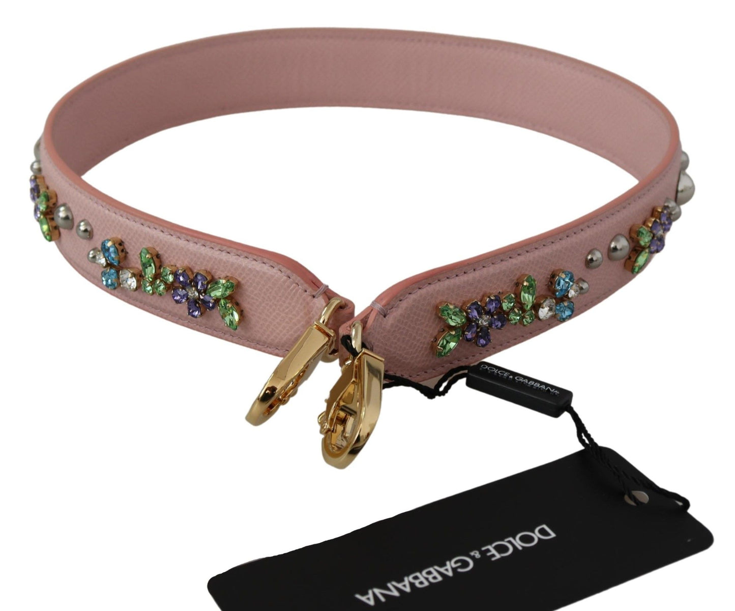 Dolce & Gabbana Pink Crystal Leather Shoulder Strap Accessory