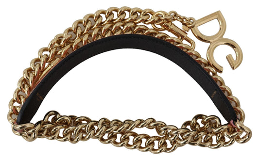 Dolce & Gabbana Chic Pink and Gold Leather Chain Strap Accessory