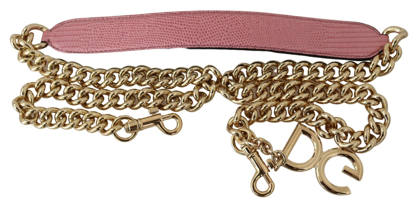 Dolce & Gabbana Chic Pink and Gold Leather Chain Strap Accessory