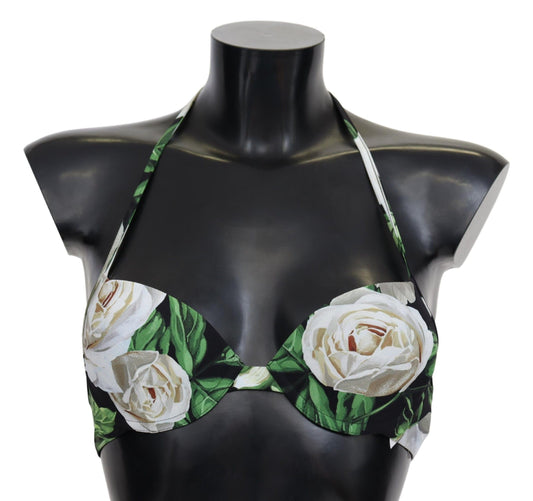 Dolce & Gabbana Elegant Rose Print Bikini Top