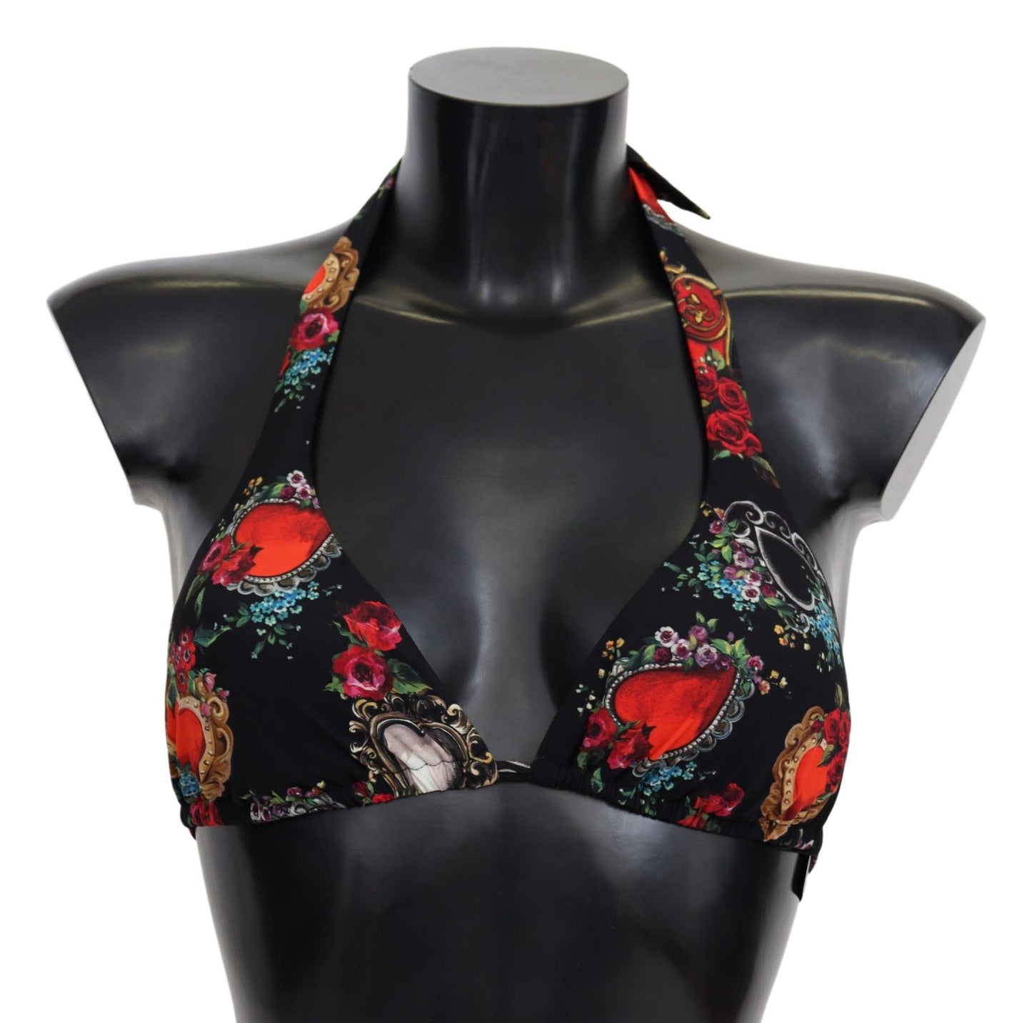 Dolce & Gabbana Chic Heart Print Bikini Top - Black Elegance