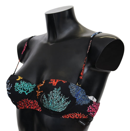 Dolce & Gabbana Elegant Black Bikini Top with Coral Print