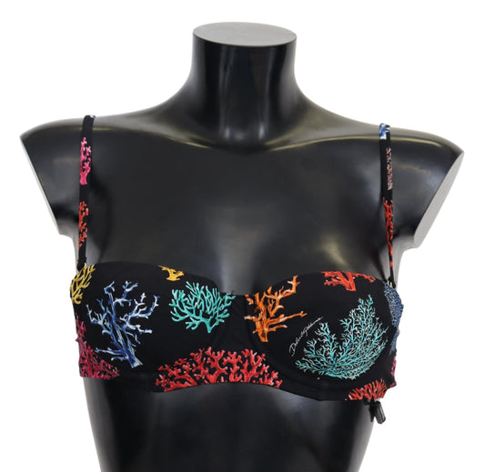 Dolce & Gabbana Elegant Black Bikini Top with Coral Print